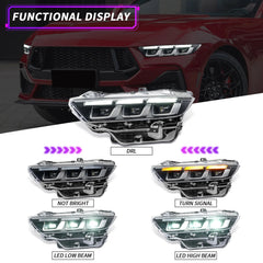 LED Headlight with Premium Triple-Projector for 2024-2025 Ford Mustang EcoBoost/GT, Plug & Play Upgrade