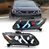 LED Headlight Assembly for 2012-2015 Honda Civic Sedan 4-Door & 2012-2013 Civic Coupe 2-Door, Plug & Play, Devil Eye, Easy Installation