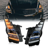 LED Headlights 3 Lens for 2013-2019 Cadillac ATS, LED Headlight Assembly