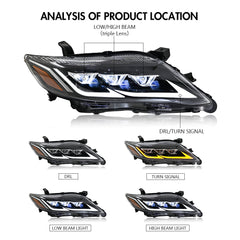 LED Headlight for 2010-2011 Toyota Camry, Animation Sequential, Headlight Assembly (Triple Beams) - Kuerled