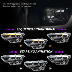 LED Headlight with Premium Triple-Projector for 2024-2025 Ford Mustang EcoBoost/GT, Plug & Play Upgrade