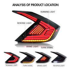 For 2016-2021 Honda Civic hatchback Led Tail light (Three compartments) - KuerLED