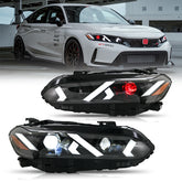LED Headlight Assembly for 2022-2025 Honda Civic 11th Gen Sedan 4-Door, Plug & Play, Devil Eye, Easy Installation