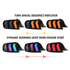 RGB LED Tail Lights with Sequential Turn Signals for 2013-2023 Ford Mustang, Plug & Play Assembly