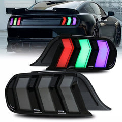 Smoked RGB LED Tail Lights with Sequential Turn Signals for 2015-2023 Ford Mustang, Color-Changing Plug & Play Assembly