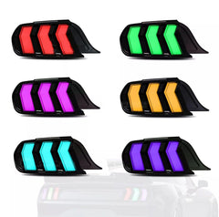 Smoked RGB LED Tail Lights with Sequential Turn Signals for 2015-2023 Ford Mustang, Color-Changing Plug & Play Assembly