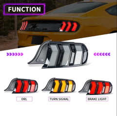Smoked RGB LED Tail Lights with Sequential Turn Signals for 2015-2023 Ford Mustang, Color-Changing Plug & Play Assembly