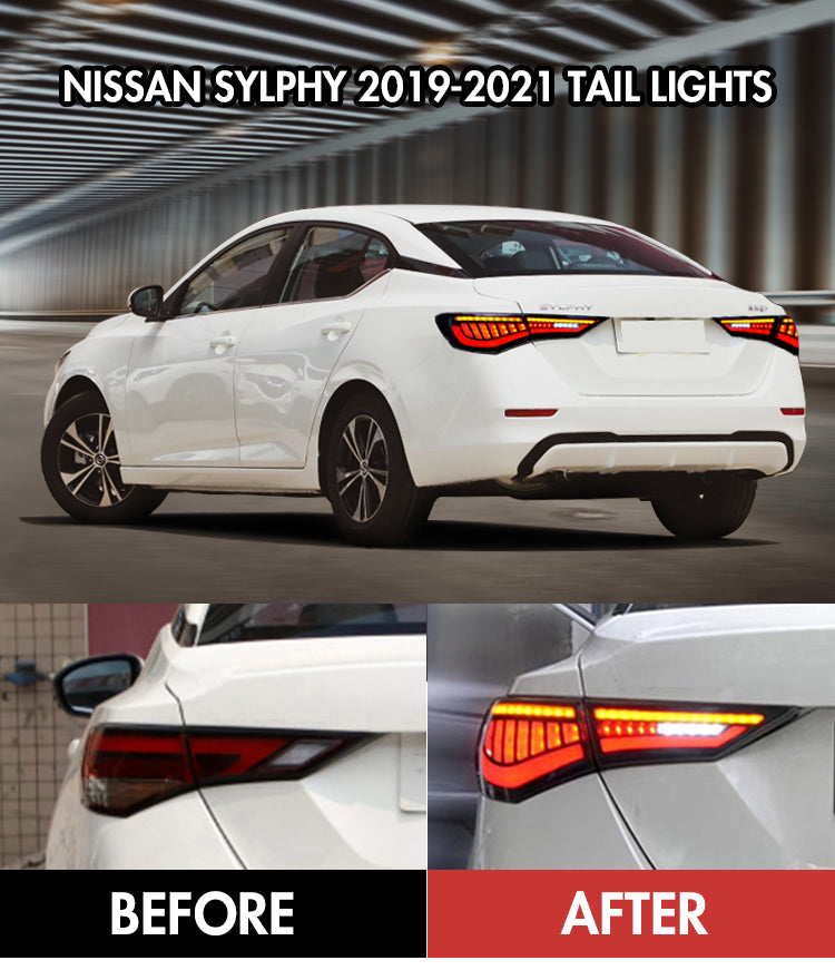 For 2019-2021 Nissan Sylphy/Sentra/Pulsar LED Tail Light with Start Up Animatio (Smoked/Red) - KuerLED