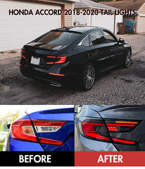 For 2018-2020?Honda Accord Smoked Dynamic Tail Lights With Start-up Animation Rear Lights Assembly - KuerLED