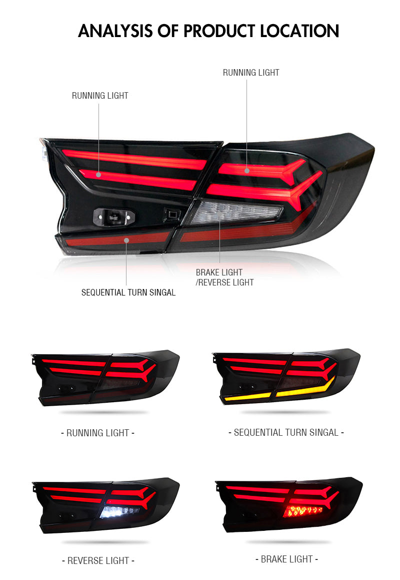 For 2018-2021 Honda Accord 10th Gen Smoke Tail Lights - KuerLED