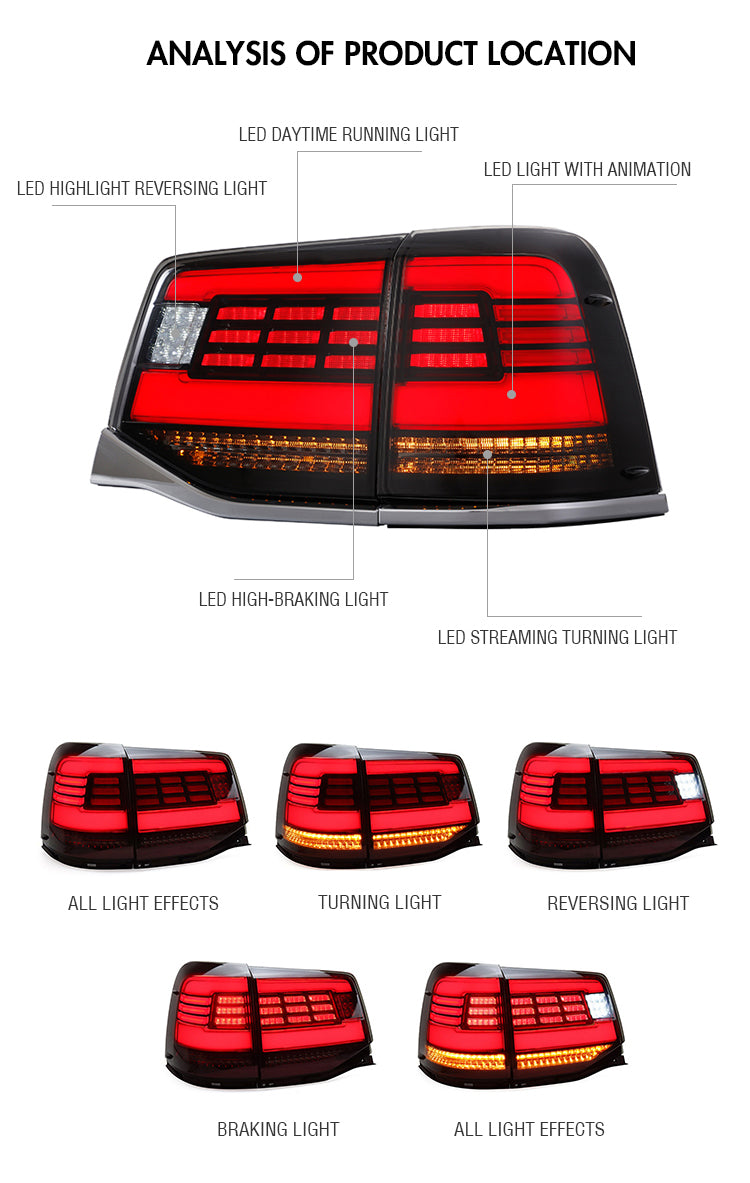 For 2016-2020 Toyota Land Cruiser Led Tail Light Assemblies with turn sequence signal light - KuerLED