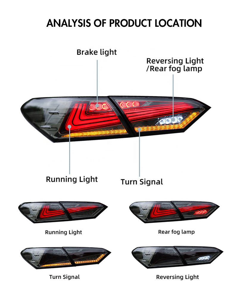 For 2018-2024 Toyota Camry Smoked Led Tail Lights, with Start-up Animation Rear Lights - KuerLED