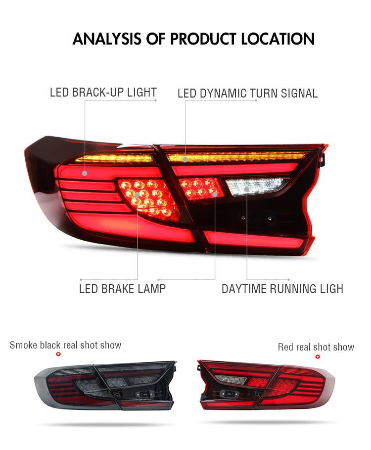 For 2018-2020?Honda Accord Smoked Dynamic Tail Lights With Start-up Animation Rear Lights Assembly - KuerLED