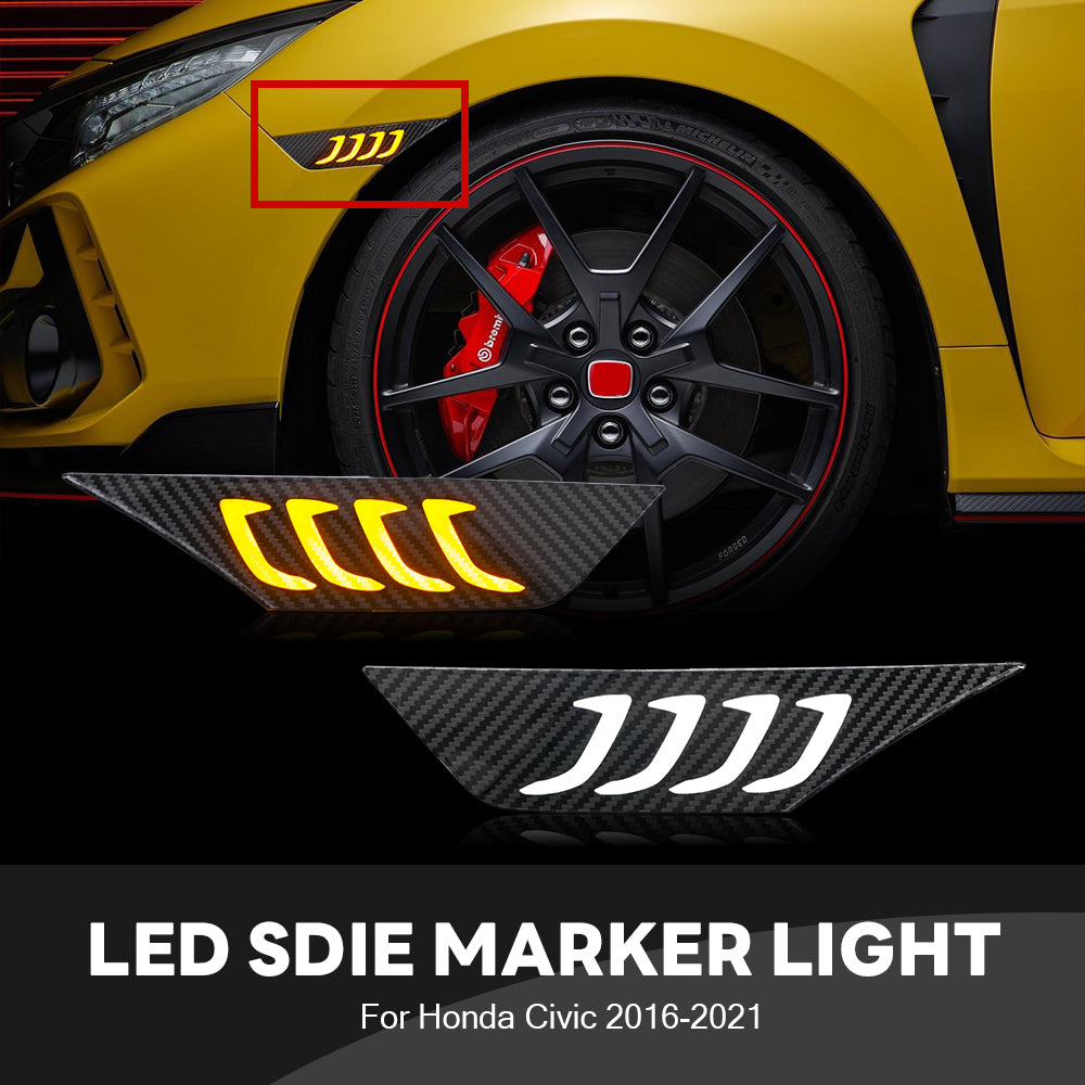 LED Side Marker Lights for 2016-2021 Honda Civic Sedan/Coupe/Hatchback, Smoked Lens & Yellow LED Turn Signal - Kuerled