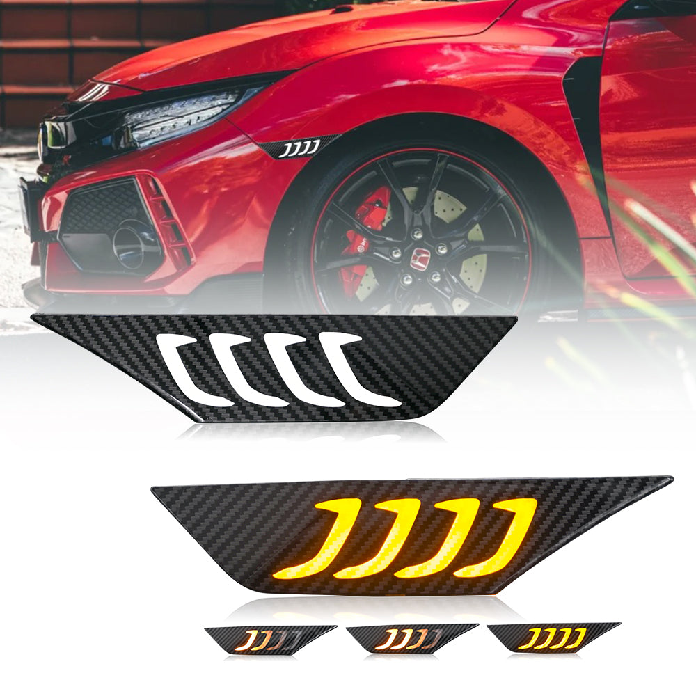 LED Side Marker Lights for 2016-2021 Honda Civic Sedan/Coupe/Hatchback, Smoked Lens & Yellow LED Turn Signal - Kuerled