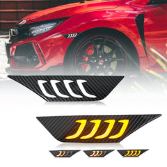 LED Side Marker Lights for 2016-2021 Honda Civic Sedan/Coupe/Hatchback, Smoked Lens & Yellow LED Turn Signal - Kuerled