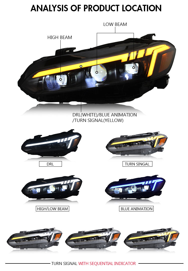 For 2022-2024 Honda Civic 11Th Gen LED Headlights With Start-up Animation Projector Sequential Signal - KuerLED