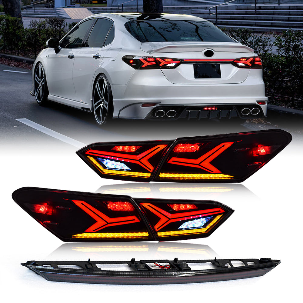 Smoke LED Tail Lights + Trunk Set for Toyota Camry 2018-2024, Rear Lamp Assembly - Kuerled