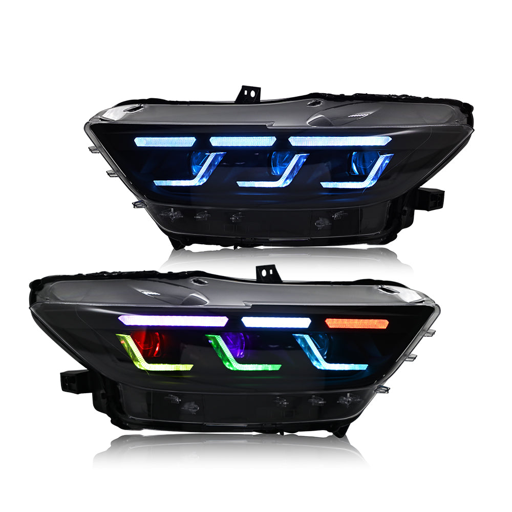 KuerLED RGB Headlight For 2015-2017 Ford Mustang S550 Projector Front Lamp Assembly with Triple Beam Len - KuerLED