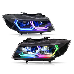 2009-2012 BMW 3-Series E90 E91 RGB LED Headlights, 320i 323i 325 330 335, (Halogen/Xenon)