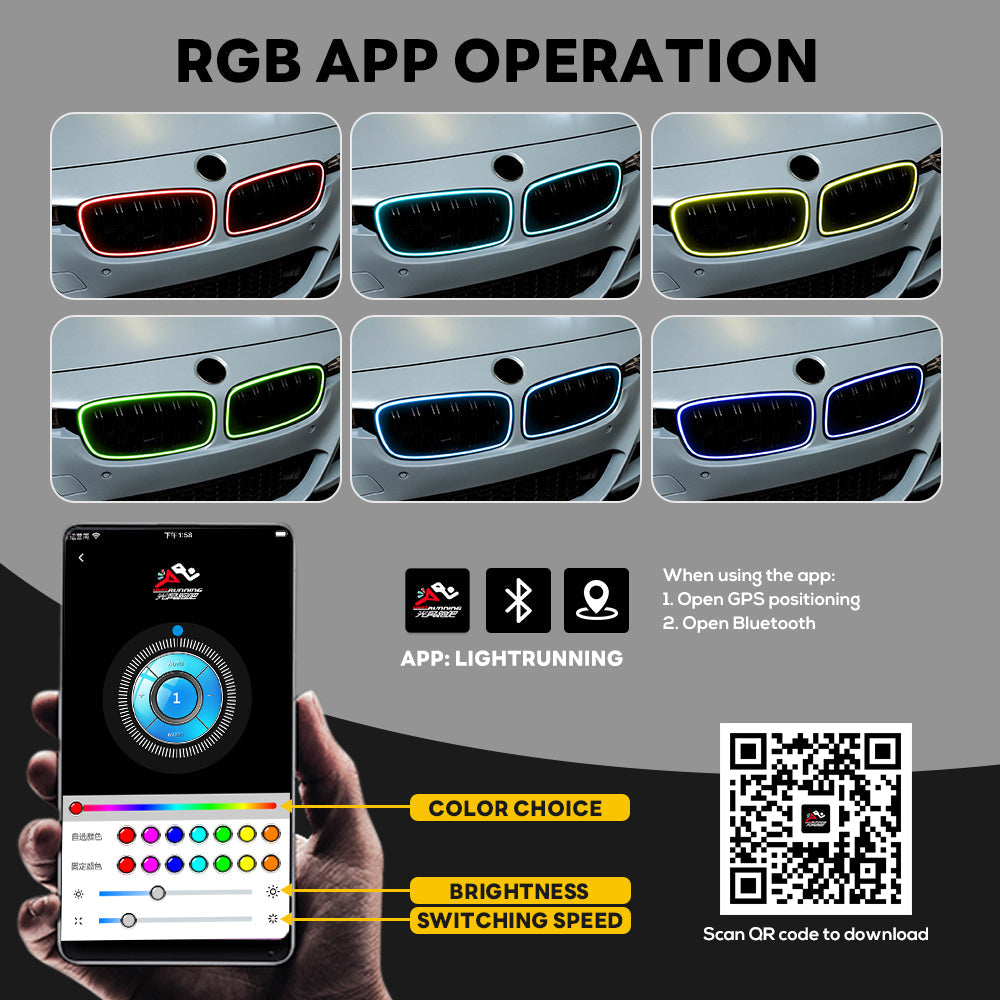 BMW 3 Series LED Grille Lights (2013-2018), RGB Front Grille Upgrade for F30/F35/M3 Models - Kuerled