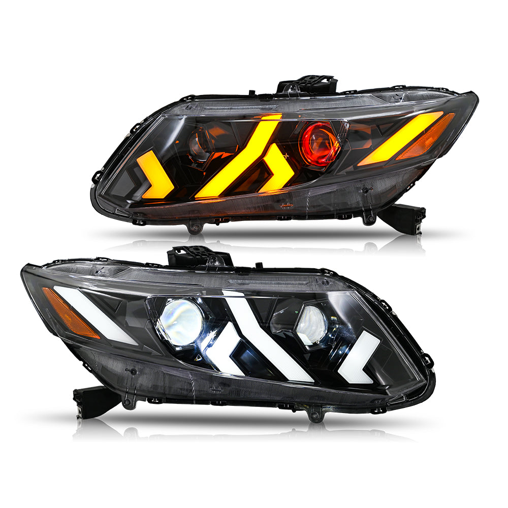 LED Headlight Assembly for 2012-2015 Honda Civic Sedan 4-Door & 2012-2013 Civic Coupe 2-Door, Plug & Play, Devil Eye, Easy Installation