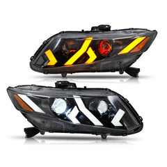 LED Headlight Assembly for 2012-2015 Honda Civic Sedan 4-Door & 2012-2013 Civic Coupe 2-Door, Plug & Play, Devil Eye, Easy Installation