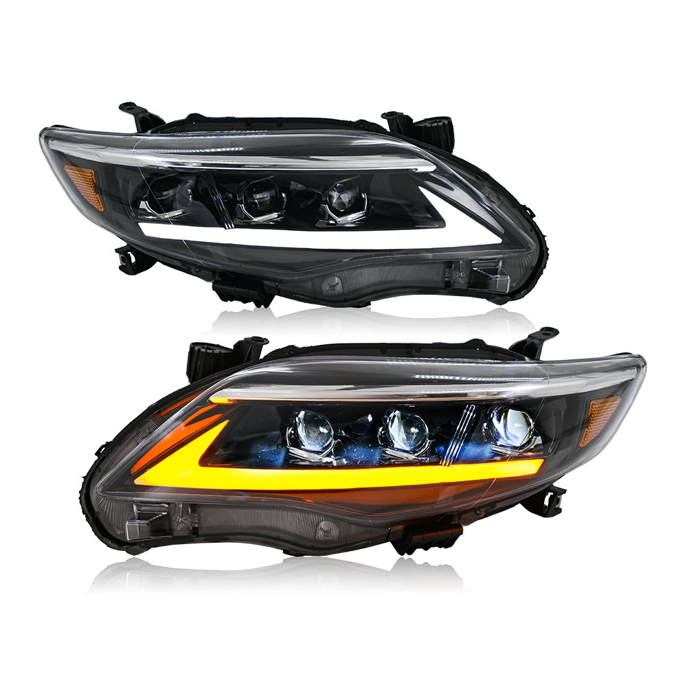 For 2011-2013 Toyota Corolla LED DRL Sequential Projector Headlights Pair (Black)