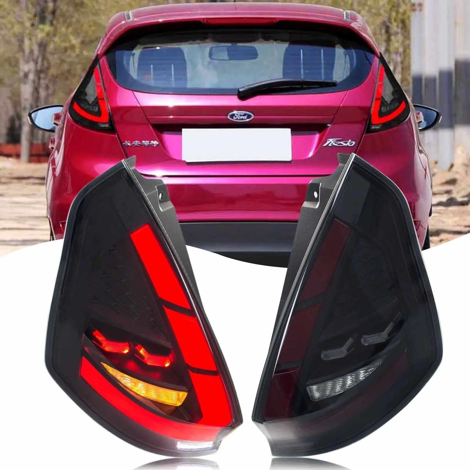 KuerLED LED Tail Lights for 2008-2019 Ford Fiesta Hatchback SE ST Sequential Start-up Animation Rear Lamps Assembly - KuerLED