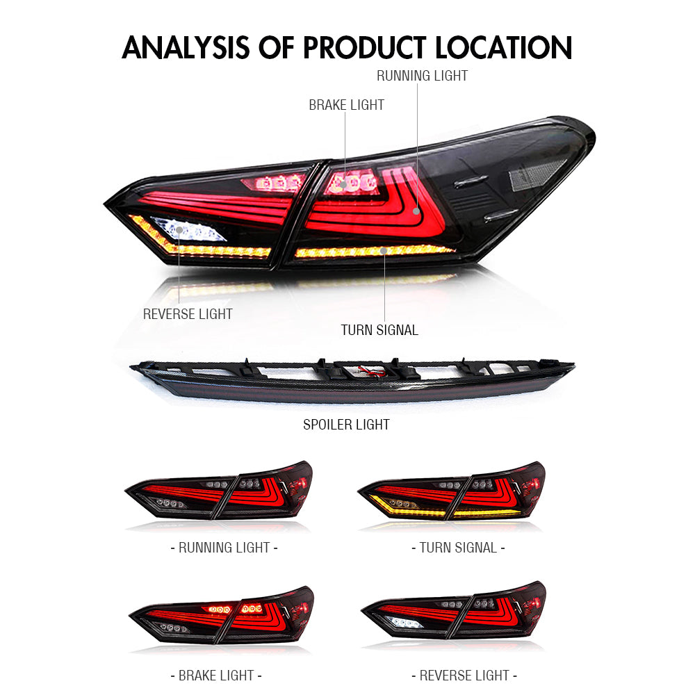 For 2018-2024 Toyota Camry Tail Light Assembly SE XSE LE Lexus Style, Custom 8th Gen Tail Light - KuerLED