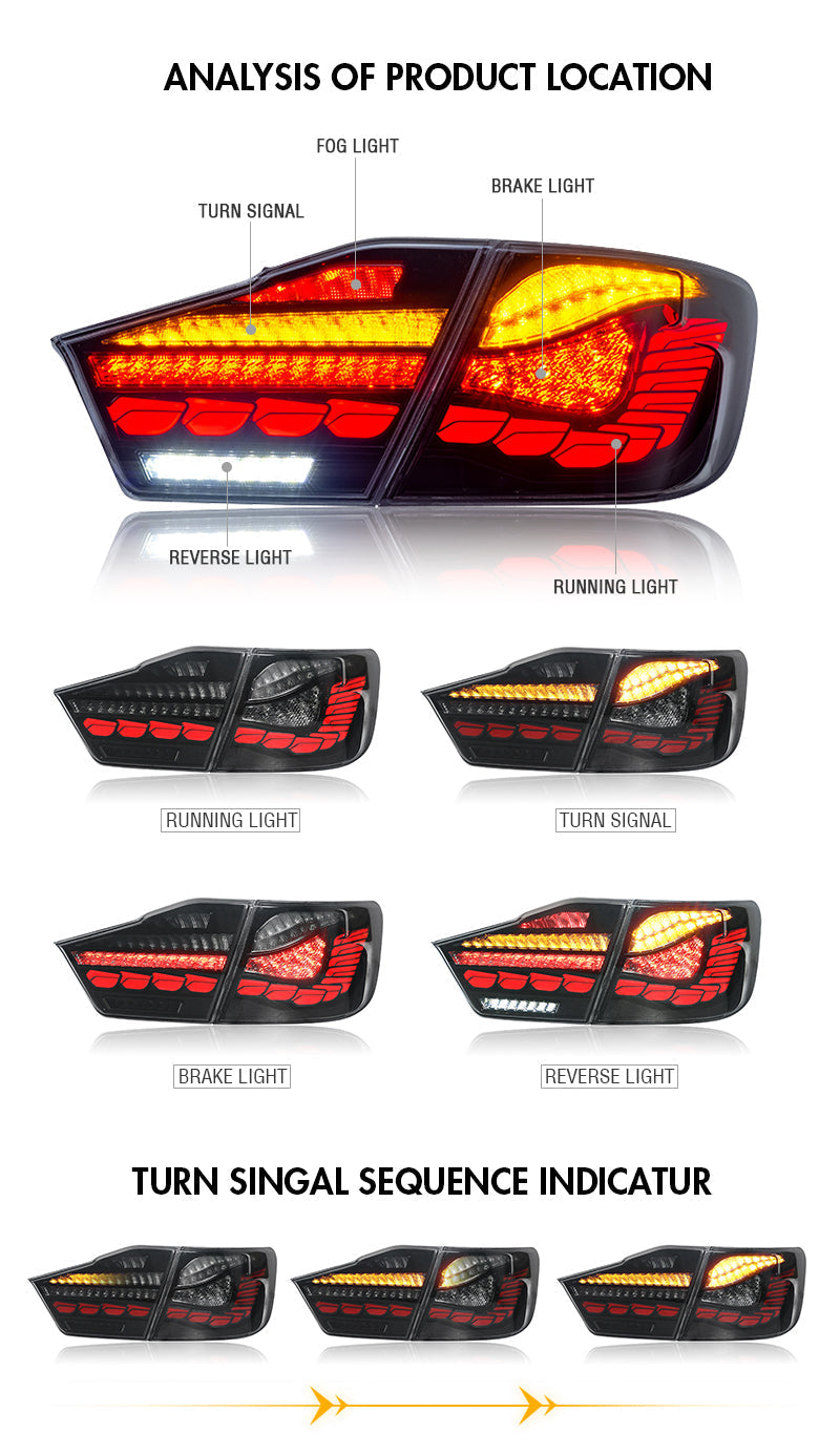 For 2012-2014 Toyota Camry Led Tail Lights with Running Lamp Brake Reverse Turn Signal - KuerLED