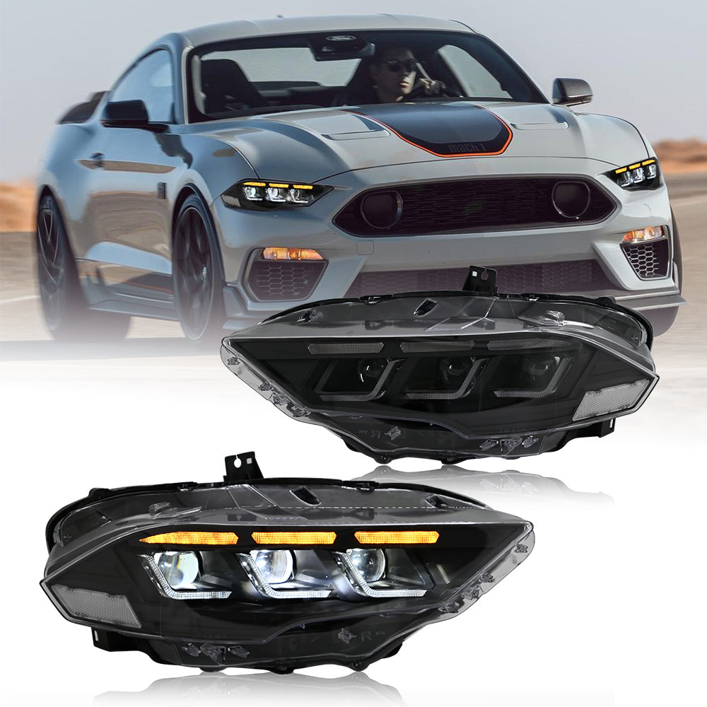 LED Headlight for 2018-2022 Ford Mustang S650, Projector Front Lamp Assembly with Triple Beam Lens - Kuerled