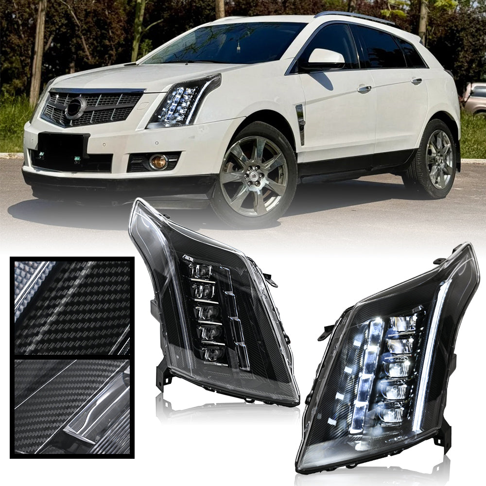 2010-2016 Cadillac SRX LED Headlights (Carbon Fiber Style), Complete Front Assembly, Plug & Play