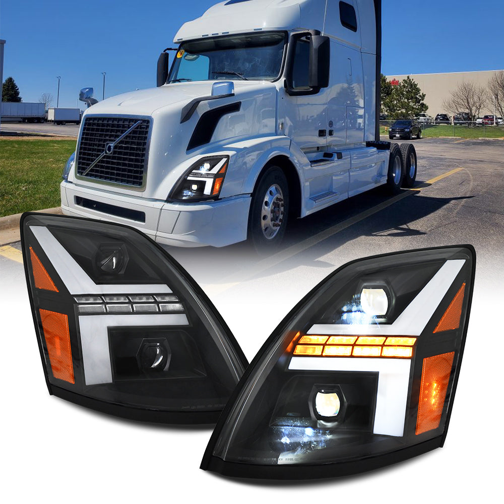 LED Headlight Assembly for Volvo VNL 670 (2004-2018), VN (2004-2015), VNX (2015-2018), With Sequential Turn Signal - Kuerled