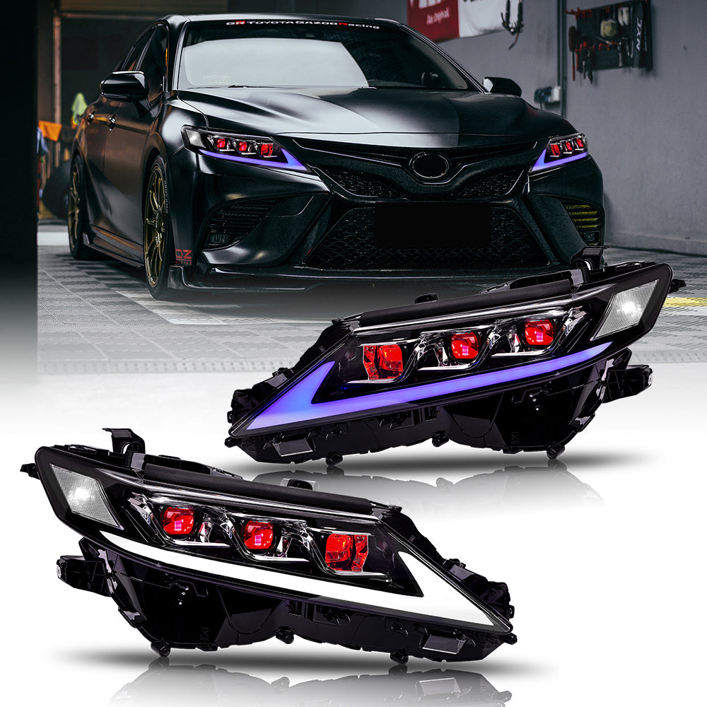 2018-2024 Toyota Camry LED Headlights Assembly with Demon Eyes and Triple Projectors - Kuerled