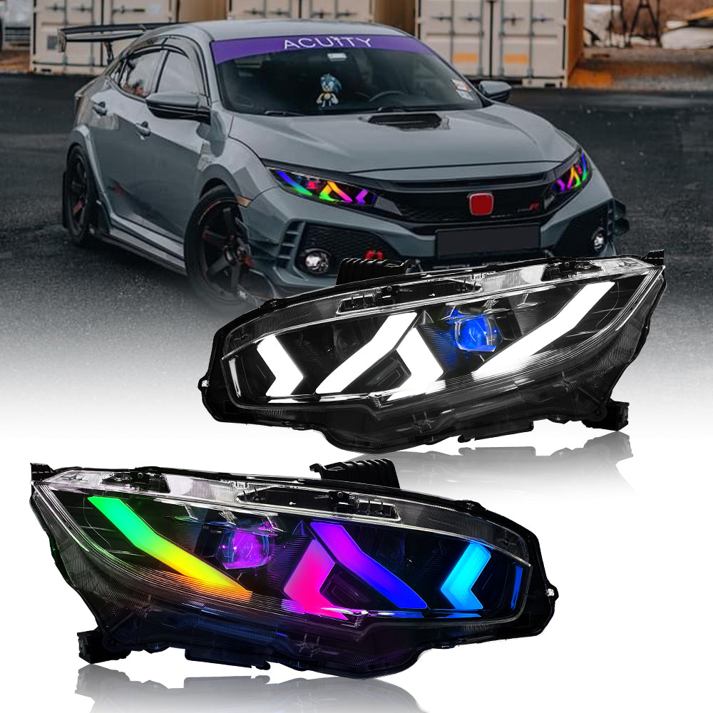 RGB Headlight for 2016-2021 Honda Civic 10th Gen, Sedan/Hatchback/Coupe Headlight Assembly - Kuerled