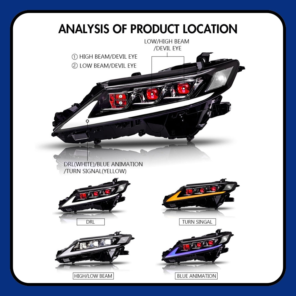 2018-2024 Toyota Camry LED Headlights Assembly with Demon Eyes and Triple Projectors - Kuerled