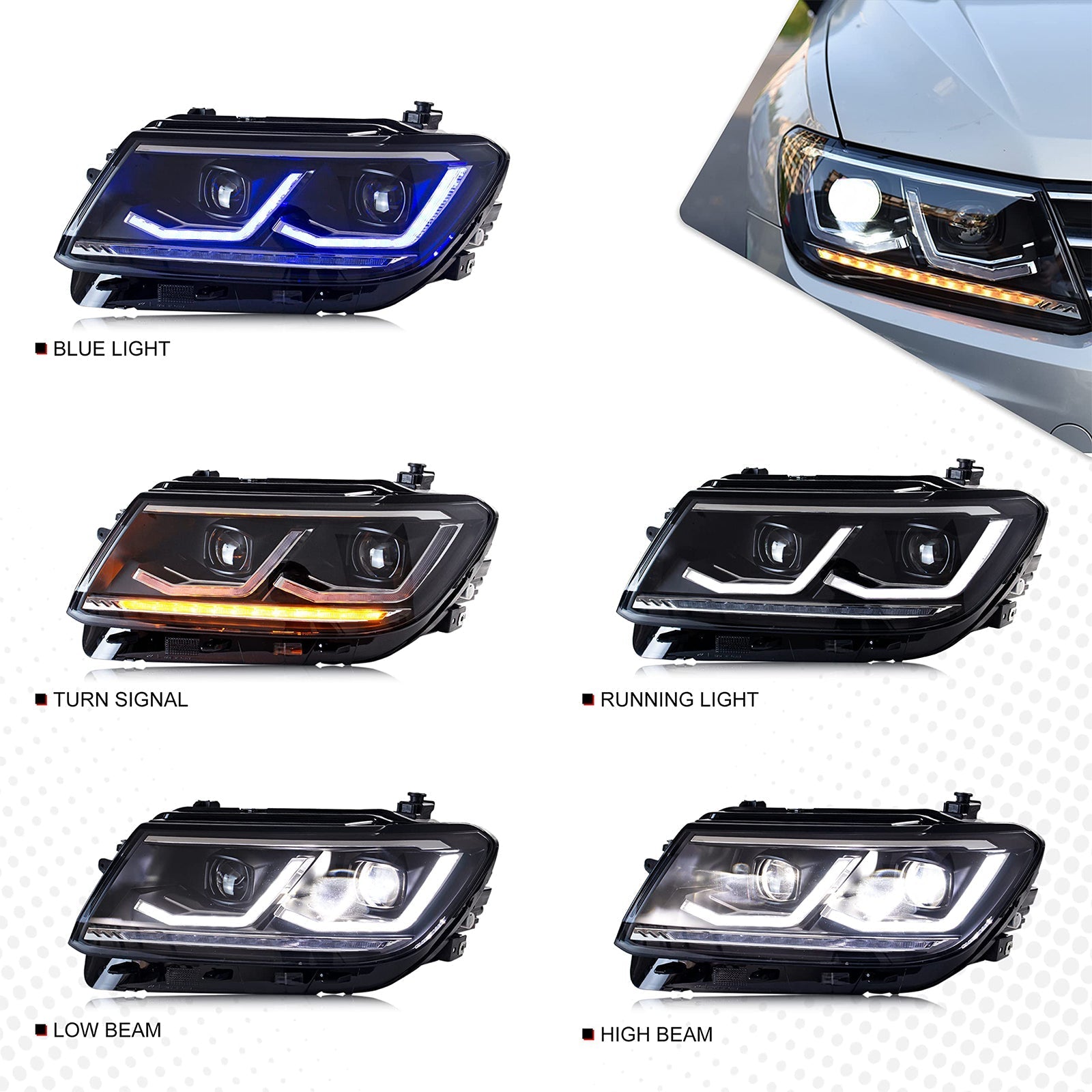 KuerLED LED Headlight for 2017-2020 Volkswagen VW Tiguan With Start UP Animation Sequential Turn Signal Front Lamp - KuerLED