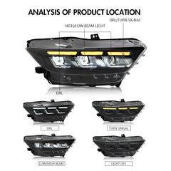 KuerLED Led Headlight For 2015-2017 Ford Mustang S550 Projector Front Lamp Assembly with Triple Beam Len - KuerLED