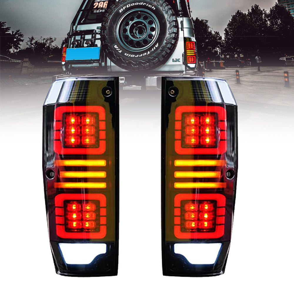 For 1984-2021 Toyota Land Cruiser LC76 LED Tail Lights Assembly (Smoked/Red) - KuerLED