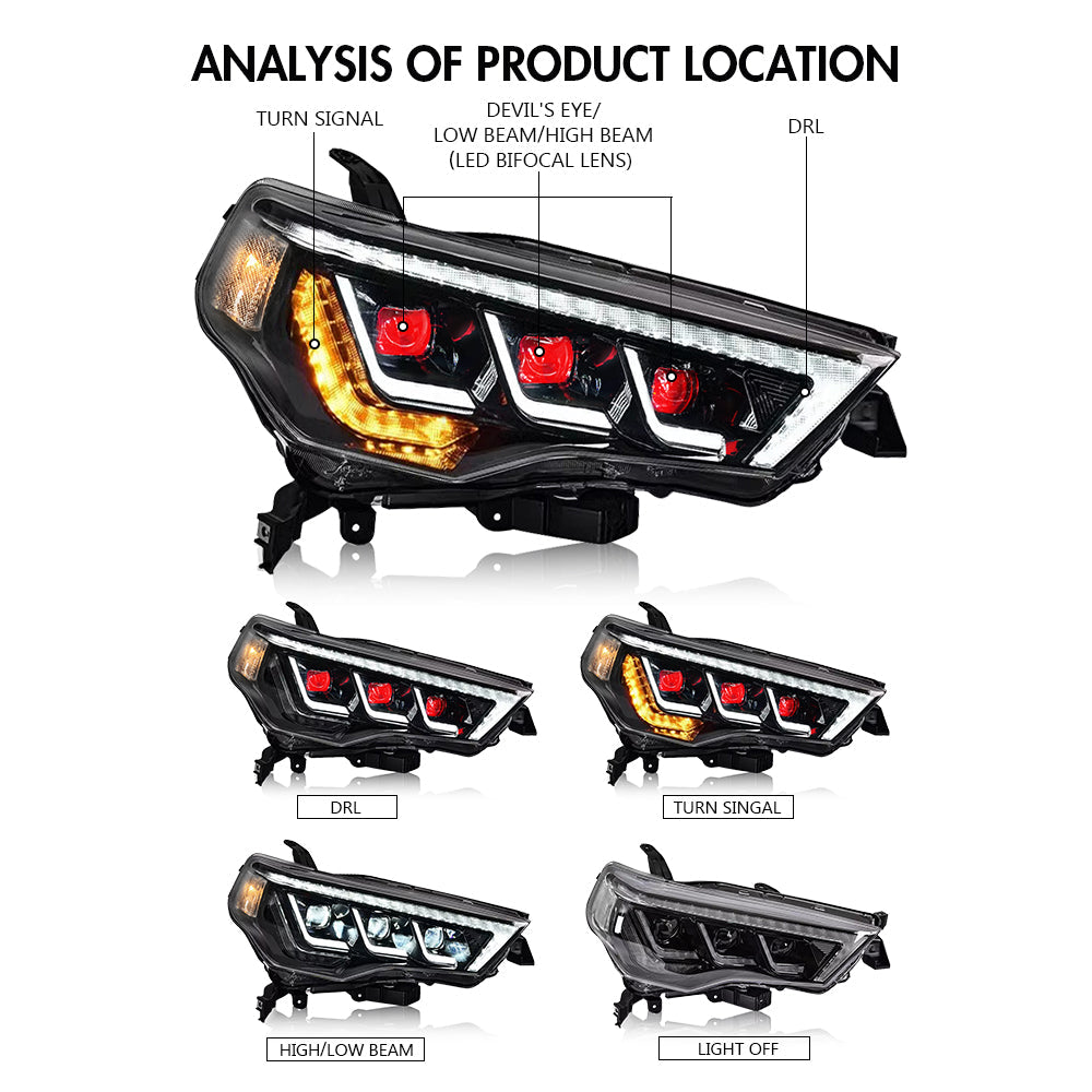 For 2014-2022 Toyota 4Runner Led Headlights (White/Devil Eyes) - KuerLED