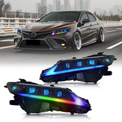 2018-2024 Toyota Camry RGB LED Headlights, Clear Reflector, Plug-and-Play  Upgrade - Kuerled