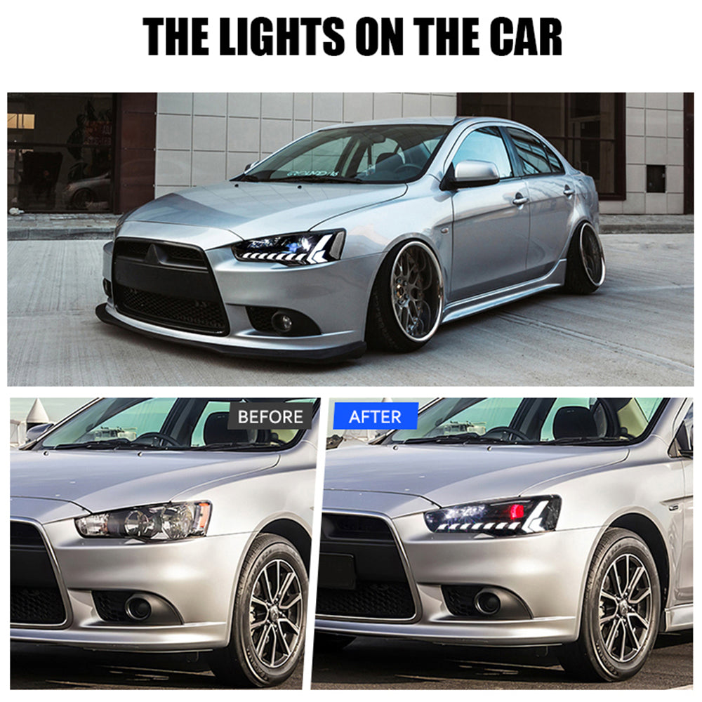LED Headlights for 2008+ Mitsubishi Lancer & EVO X – Front Lamps with Startup Animation