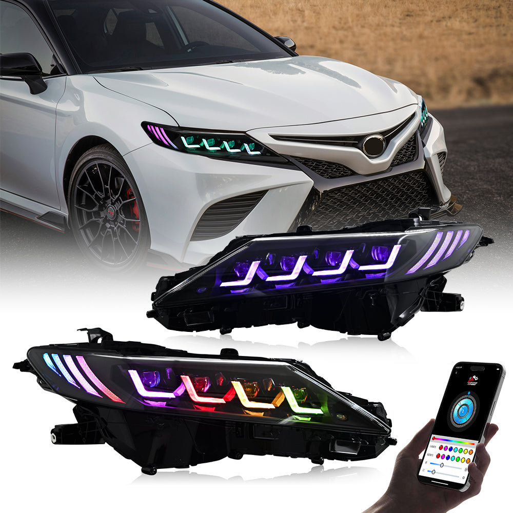 RGB Headlights for 2018-2024 Toyota Camry LE/SE/XLE/XSE/TRD, Quad Projector Headlights - Kuerled