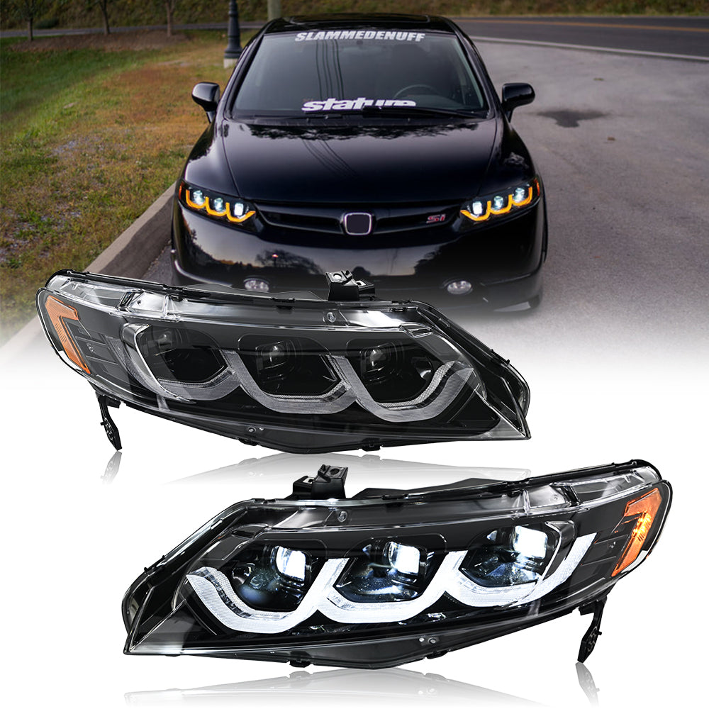 NEW LED Headlights for Honda Civic 4Dr 8Th Gen Sedan (2006-2011), Plug & Play Upgrade - Kuerled