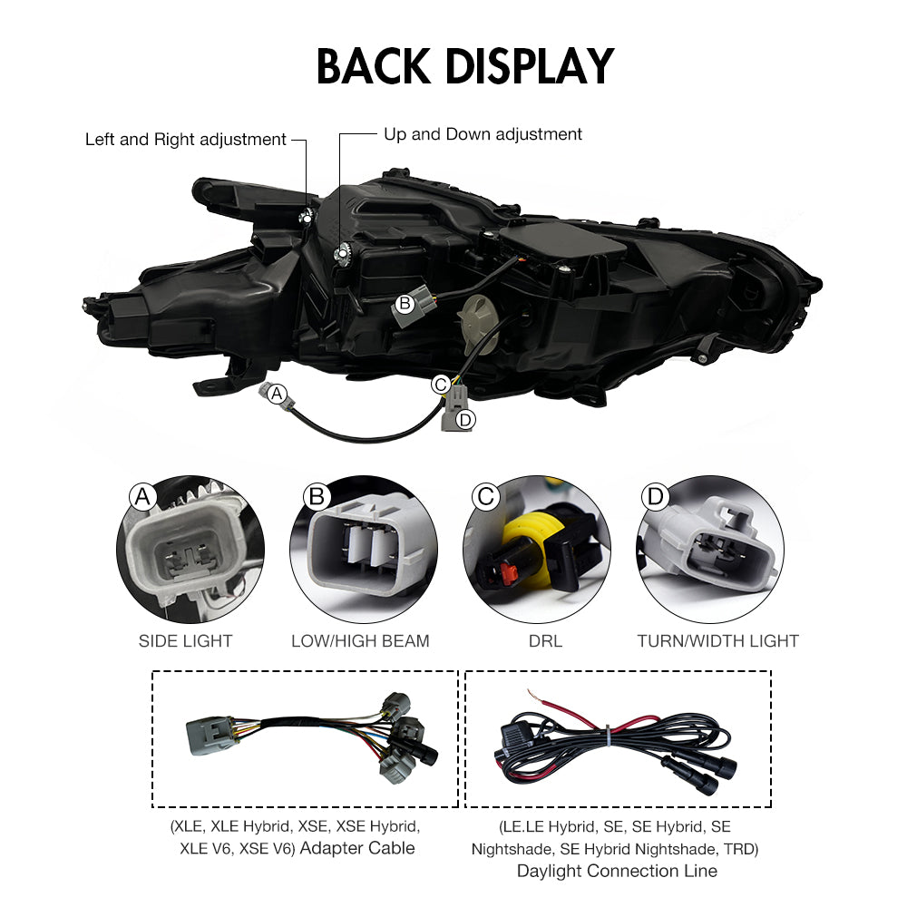 2018-2024 Toyota Camry LE/SE/XLE/XSE/TRD Demon Eye LED Headlights, Quad Projector, Plug & Play