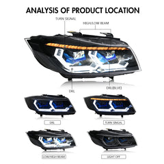 BMW 3-Series LED Headlights (2009-2012 E90/E91), Fits 320i/323i/325/330/335 Halogen/Xenon - Kuerled