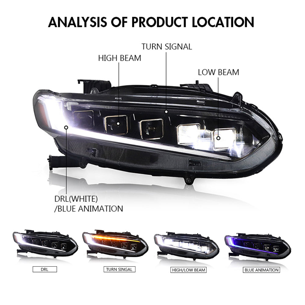 LED Headlights for 2018-2021 Honda Accord, with DRL Sequential Turn Signal Front Lamp - Kuerled
