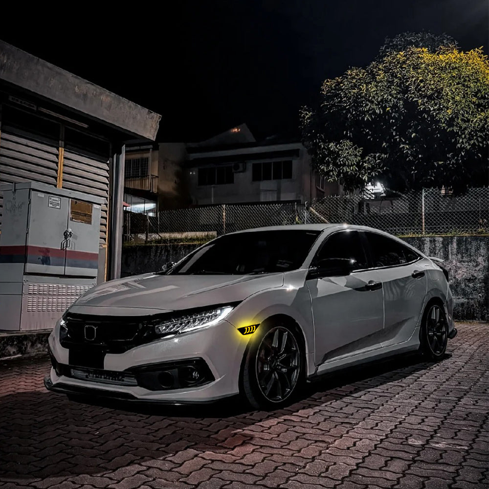 KuerLED LED Side Marker Lights For 2016-2021 Honda Civic Sedan/Coupe/Hatchback Smoked Lens Yellow LED Turn Signal - KuerLED