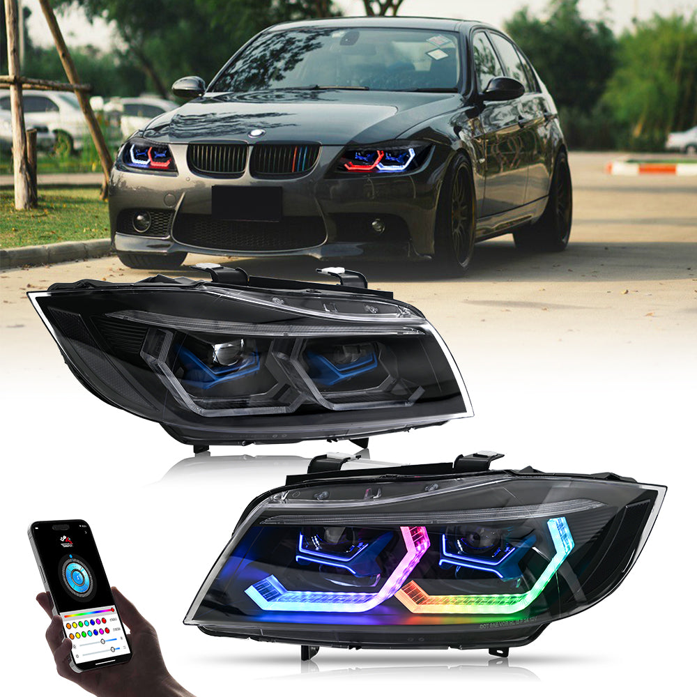 2009-2012 BMW 3-Series E90 E91 RGB LED Headlights, 320i 323i 325 330 335, (Halogen/Xenon)